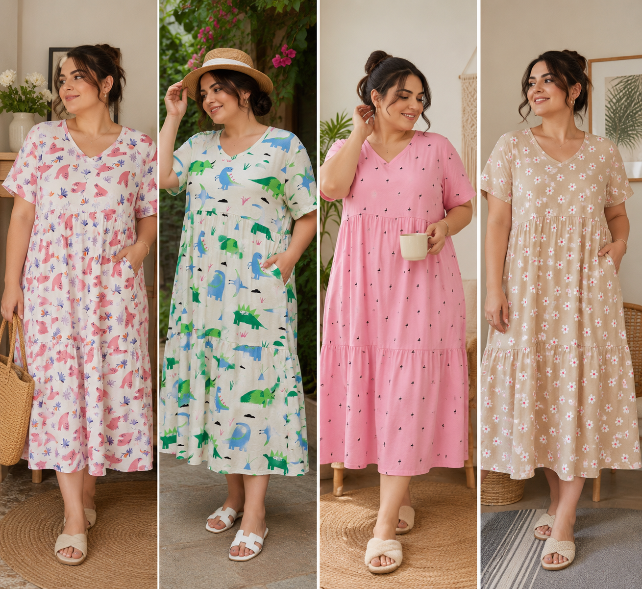 پیراهن آستین کوتاه زنانه قواره بزرگ نخ پنبه H&M